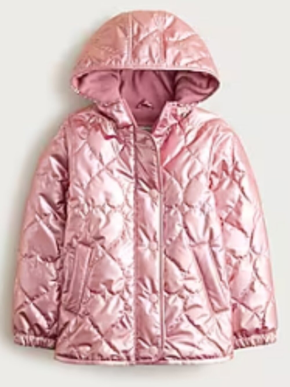 J. Crew Girls Pippa Rose Gold Metallic Heart Quilted Jacket Size 10 L NWT